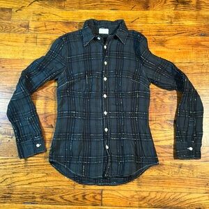 CP SHADES SHIRT Metallic Sliver Blue‎ Green Black Plaid Button Up Cotton Size XS